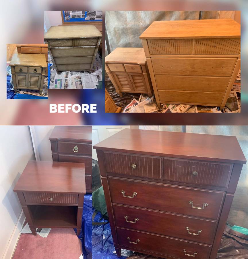 refinished wood bedroom sets